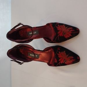 Bally Red Floral Heels. Size 7.5. 4" heels. Dust bag included.